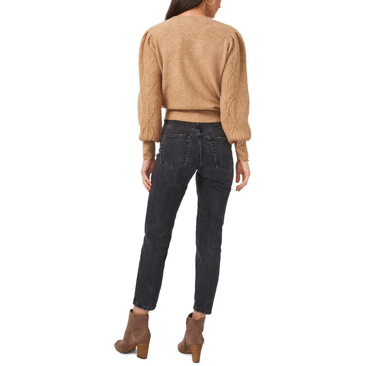 1.State Womens Midnight Garden Cable Knit Crewneck Pullover Sweater