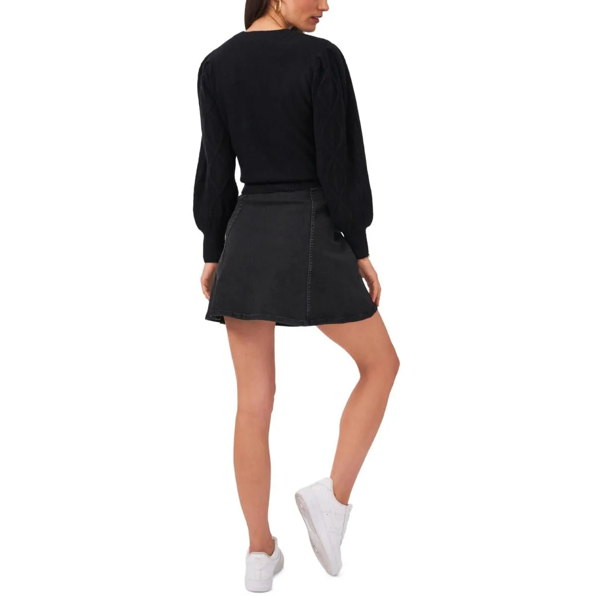1.State Womens Midnight Garden Cable Knit Crewneck Pullover Sweater
