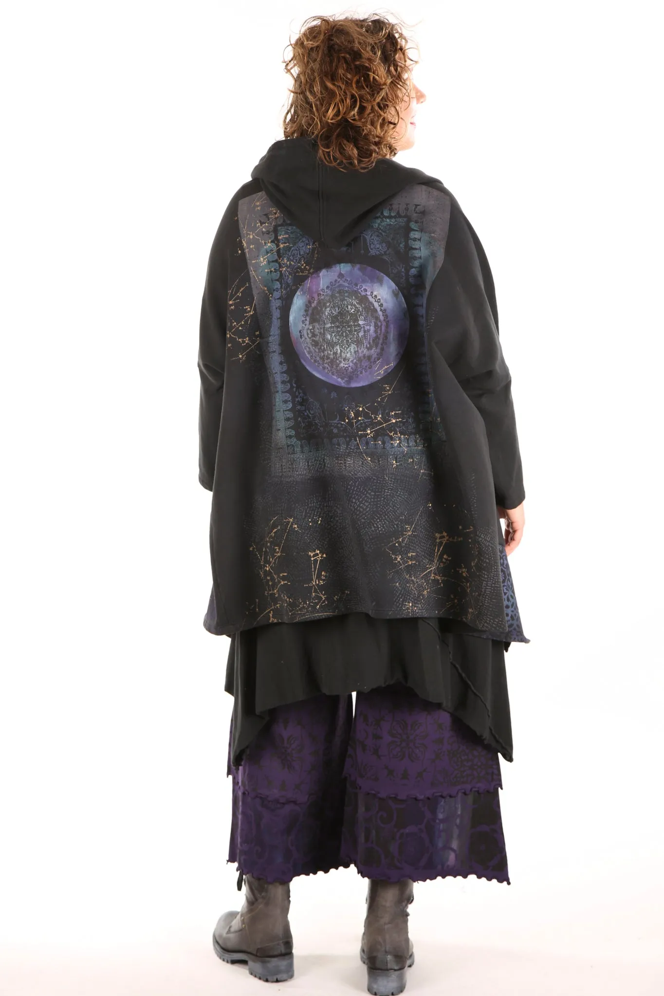 5255 HZ Square Zipper Hoodie Black Blue Violet Constellation