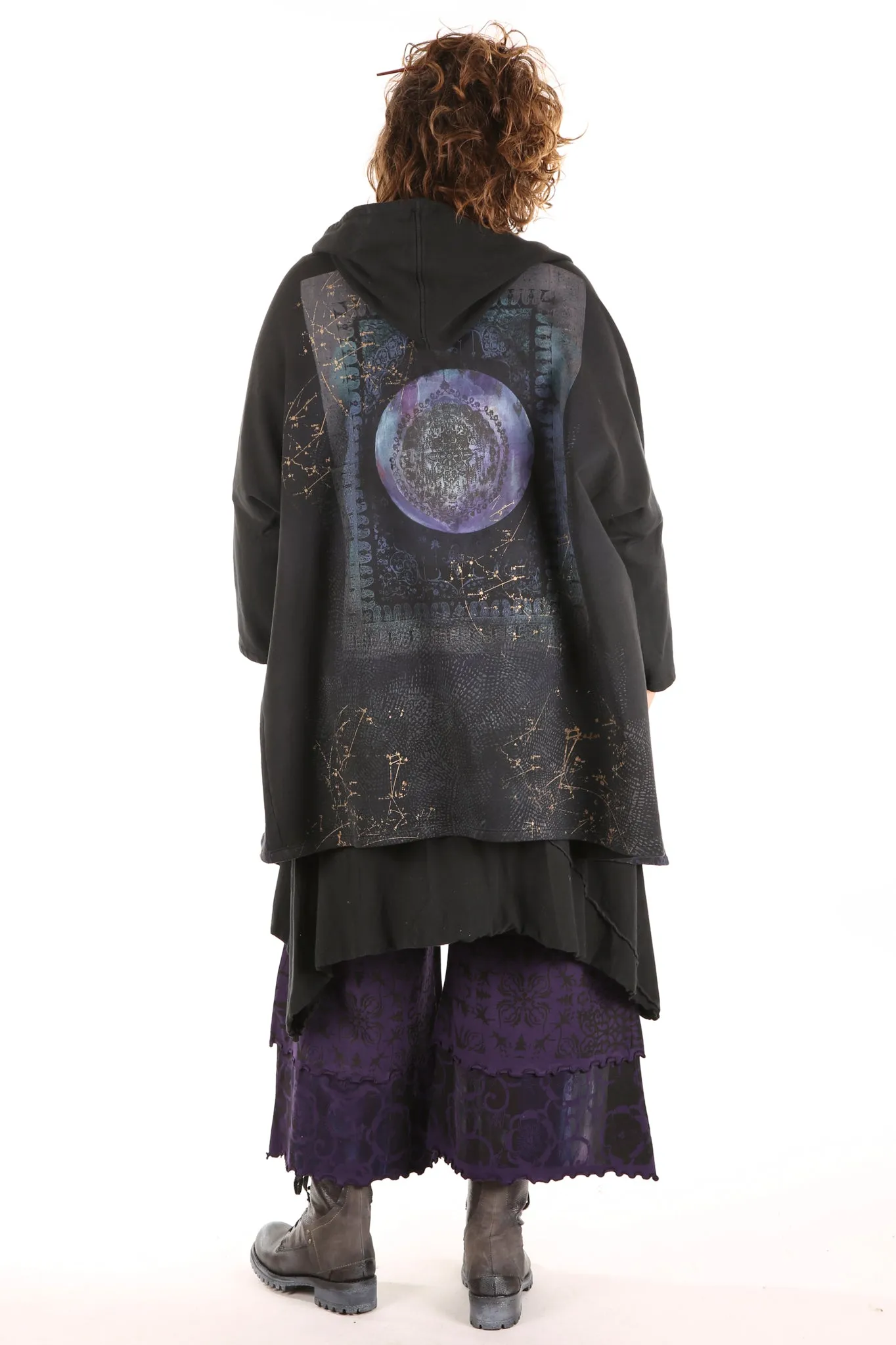 5255 HZ Square Zipper Hoodie Black Blue Violet Constellation
