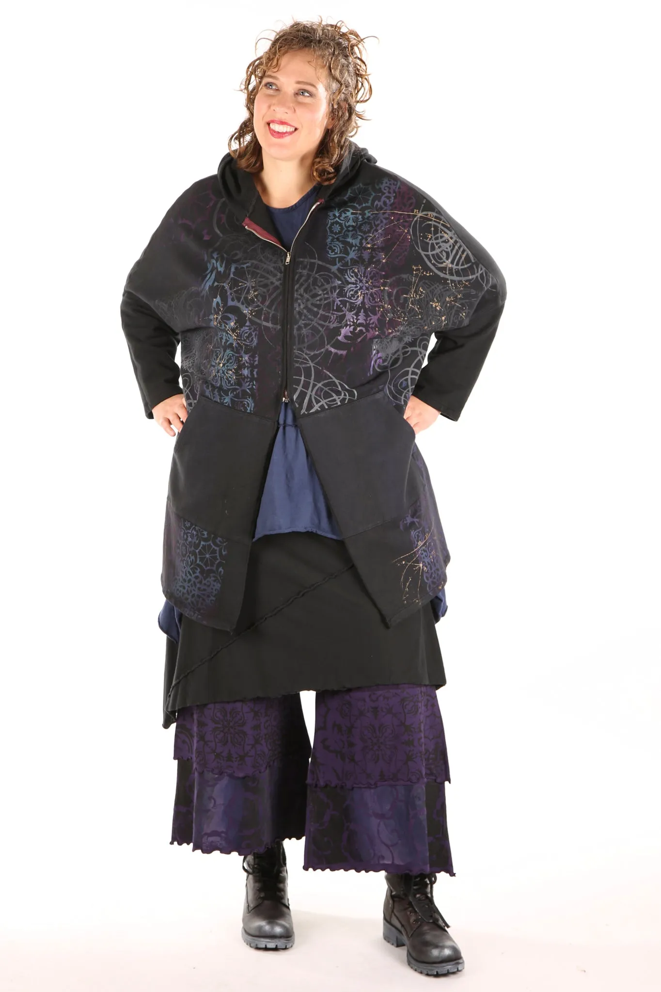 5255 HZ Square Zipper Hoodie Black Blue Violet Constellation