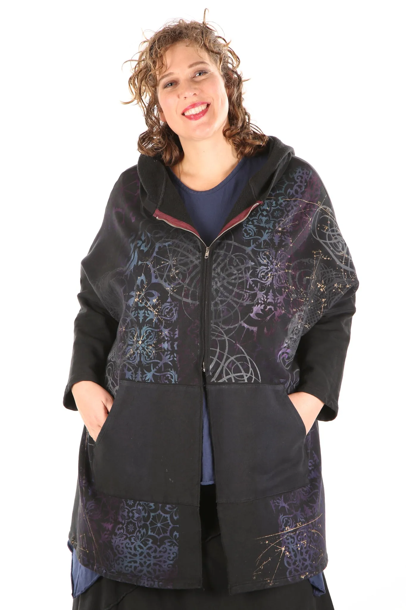 5255 HZ Square Zipper Hoodie Black Blue Violet Constellation