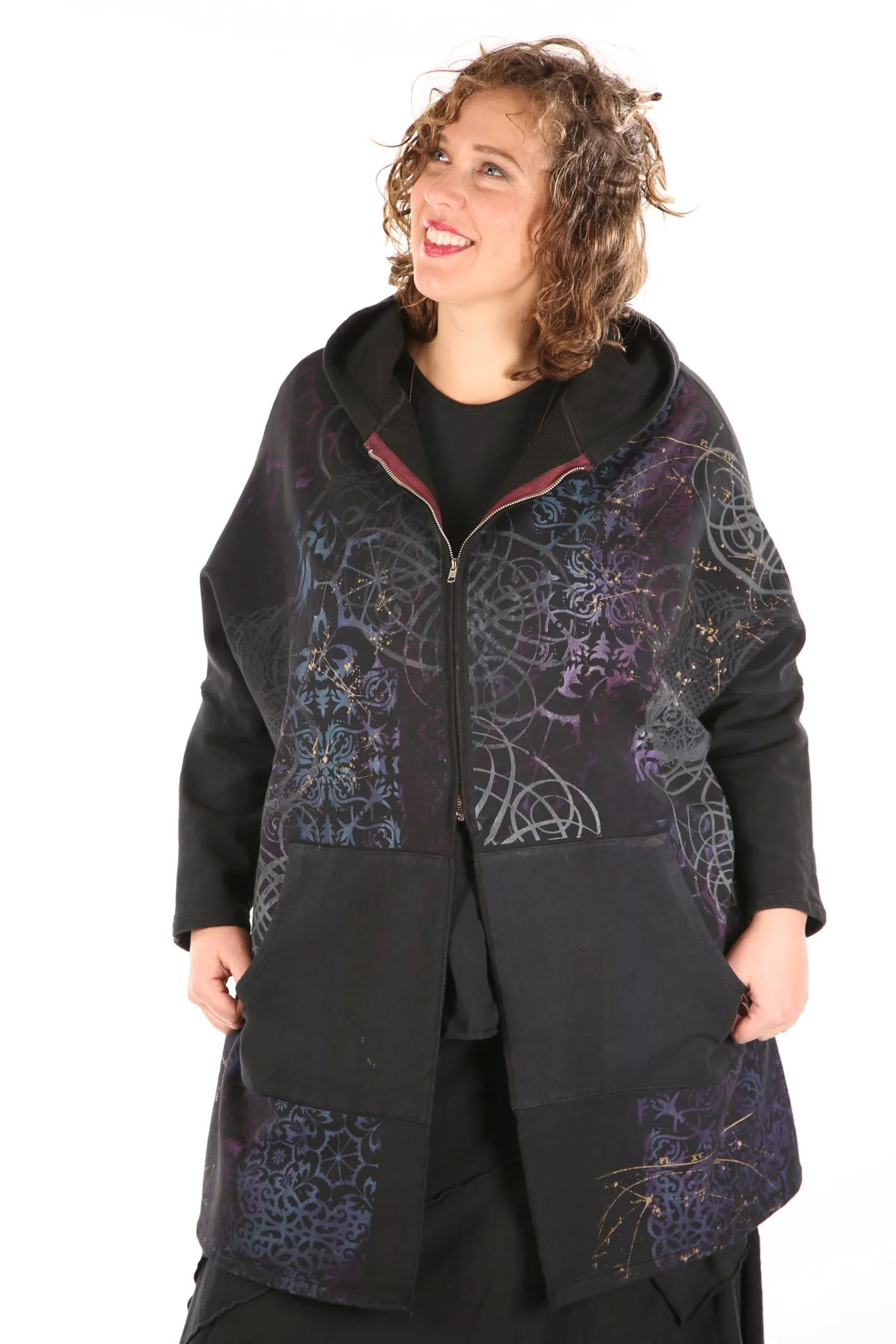 5255 HZ Square Zipper Hoodie Black Blue Violet Constellation