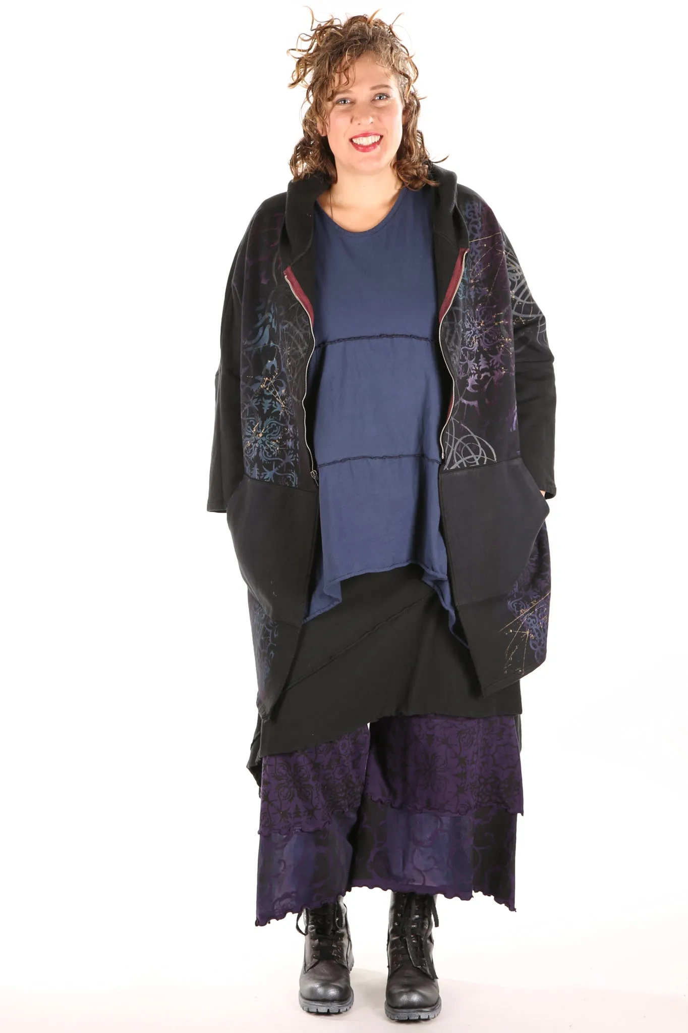 5255 HZ Square Zipper Hoodie Black Blue Violet Constellation