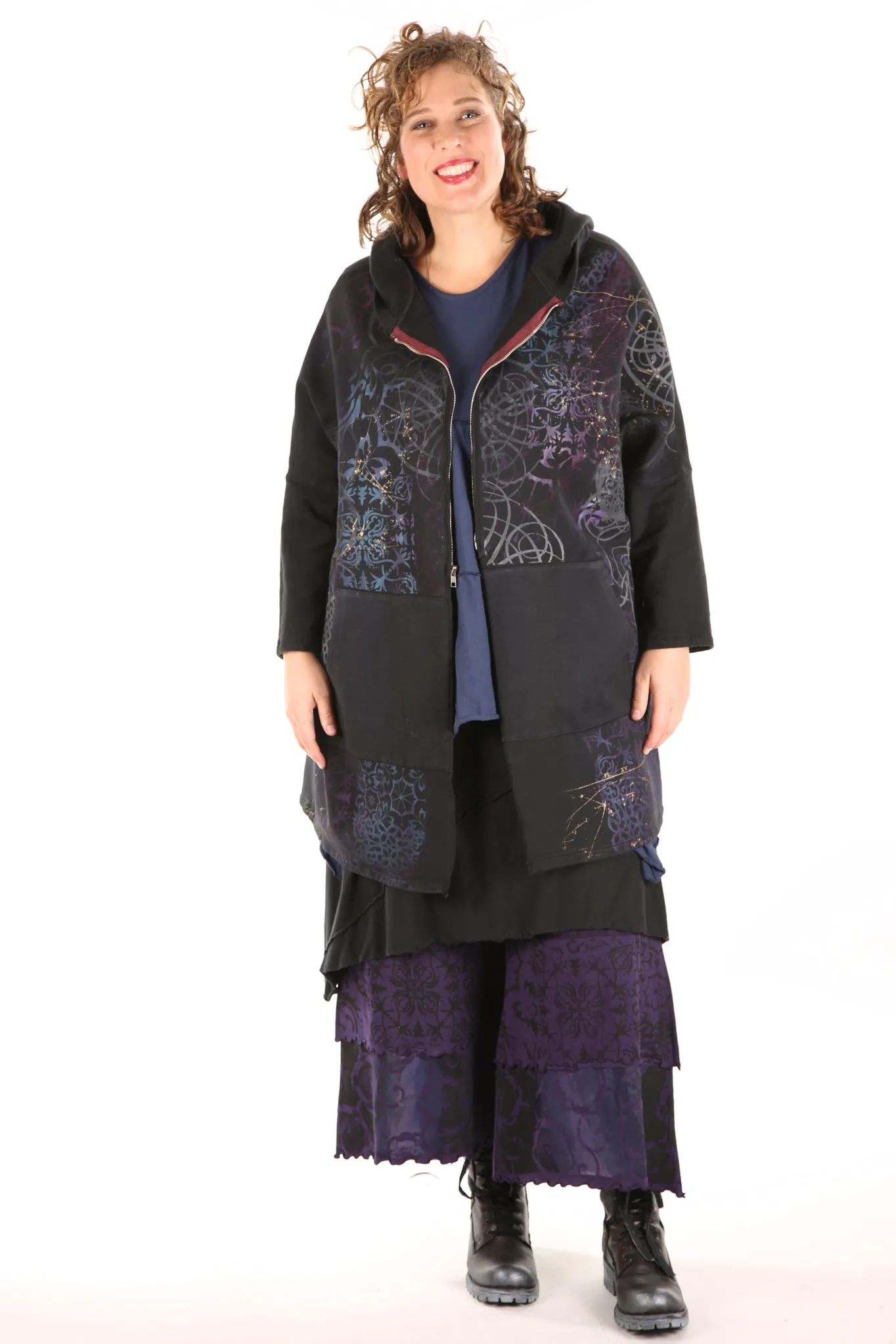 5255 HZ Square Zipper Hoodie Black Blue Violet Constellation