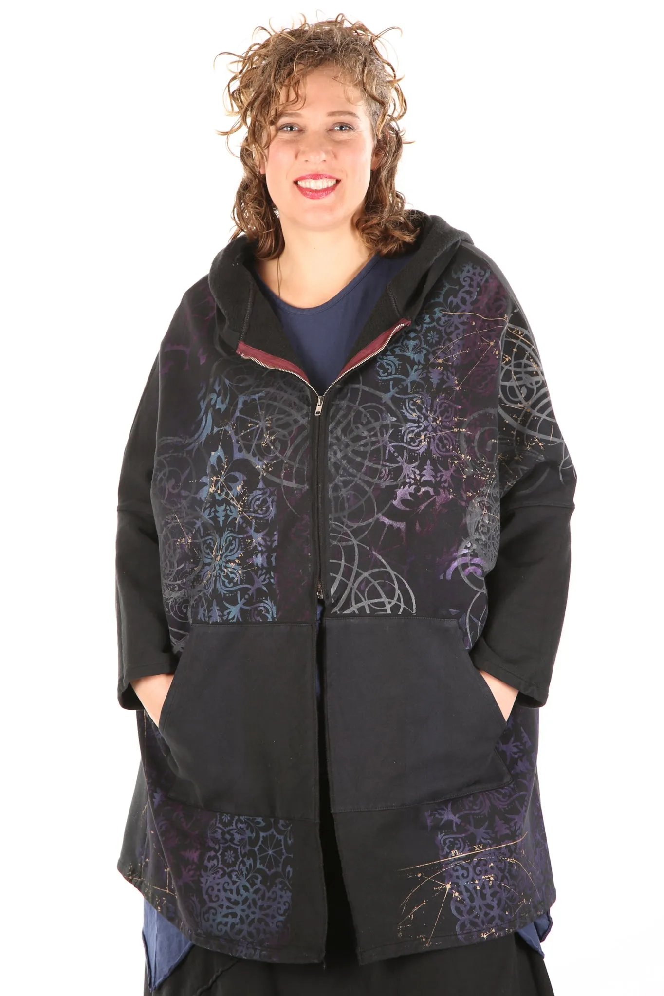 5255 HZ Square Zipper Hoodie Black Blue Violet Constellation