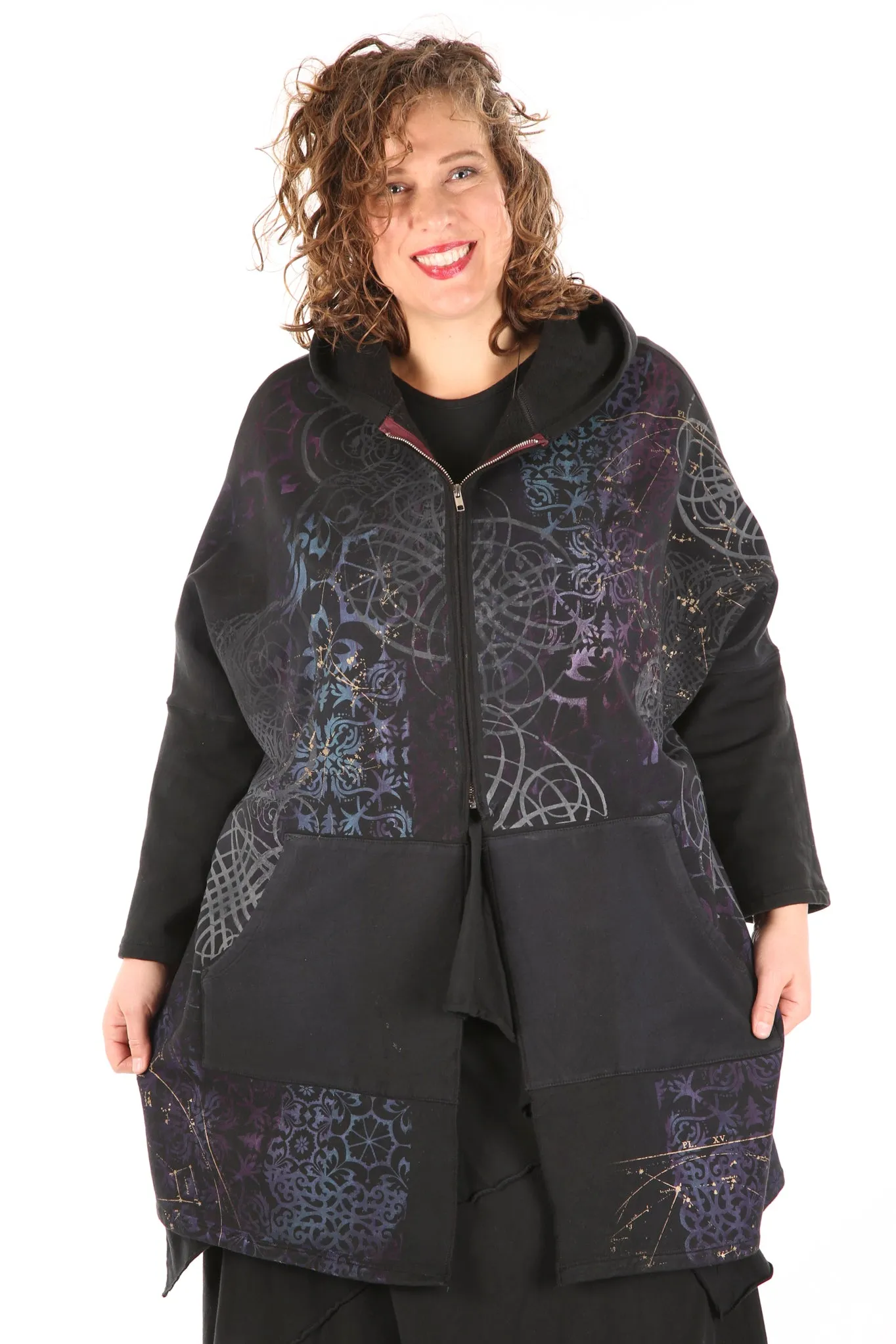 5255 HZ Square Zipper Hoodie Black Blue Violet Constellation