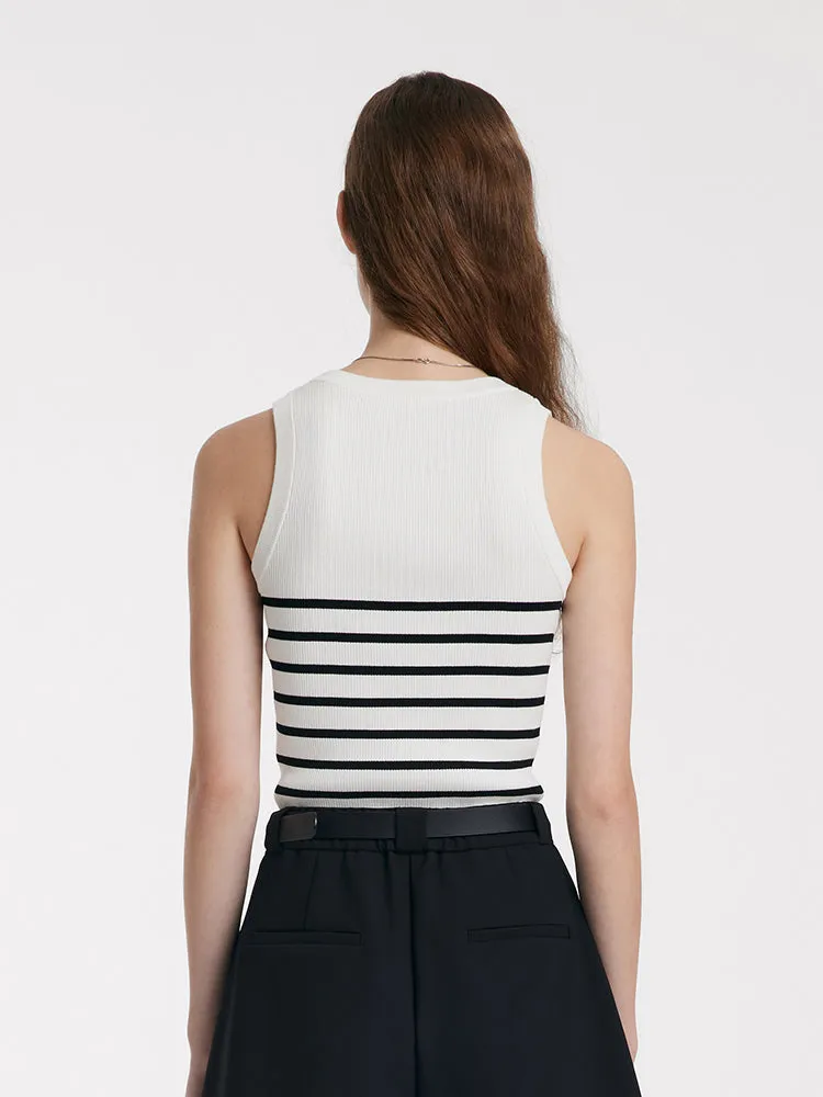 Acetate Cotton Knitted Striped Tank Top