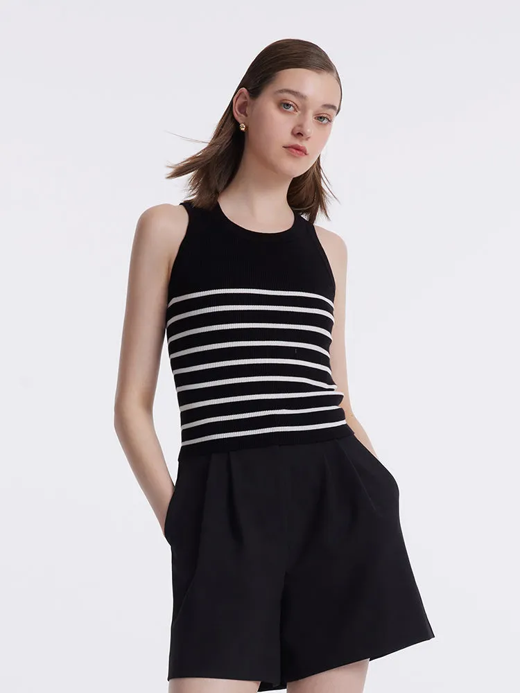 Acetate Cotton Knitted Striped Tank Top