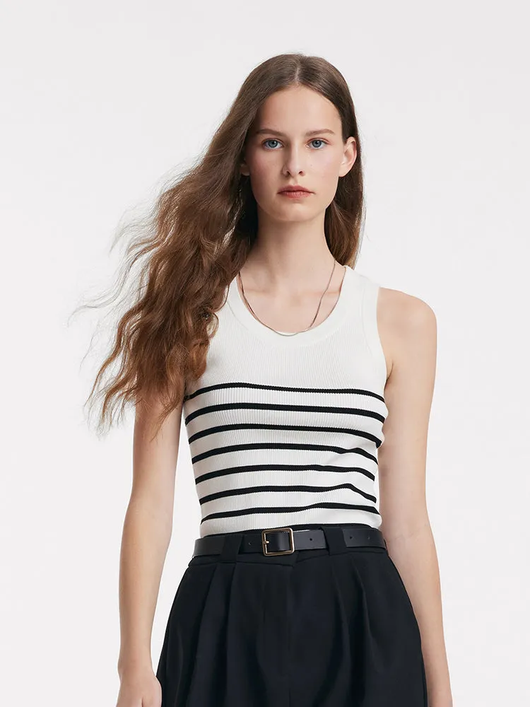 Acetate Cotton Knitted Striped Tank Top