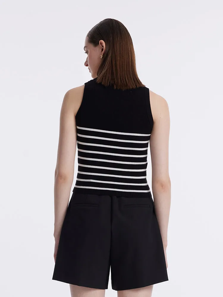 Acetate Cotton Knitted Striped Tank Top