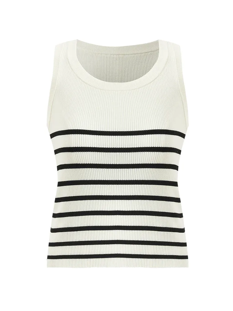 Acetate Cotton Knitted Striped Tank Top
