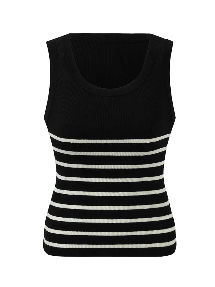Acetate Cotton Knitted Striped Tank Top