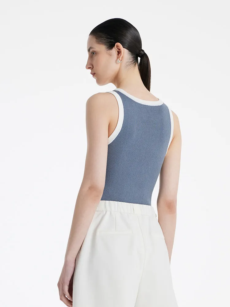 Acetate Cotton Knitted Striped Tank Top