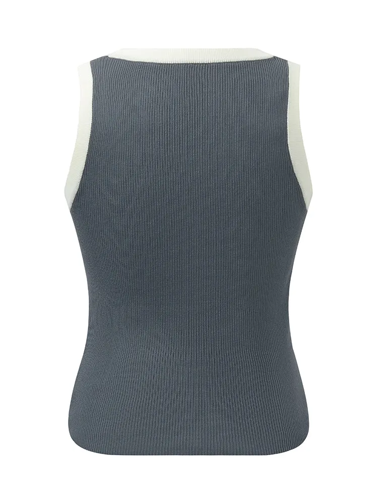 Acetate Cotton Knitted Striped Tank Top