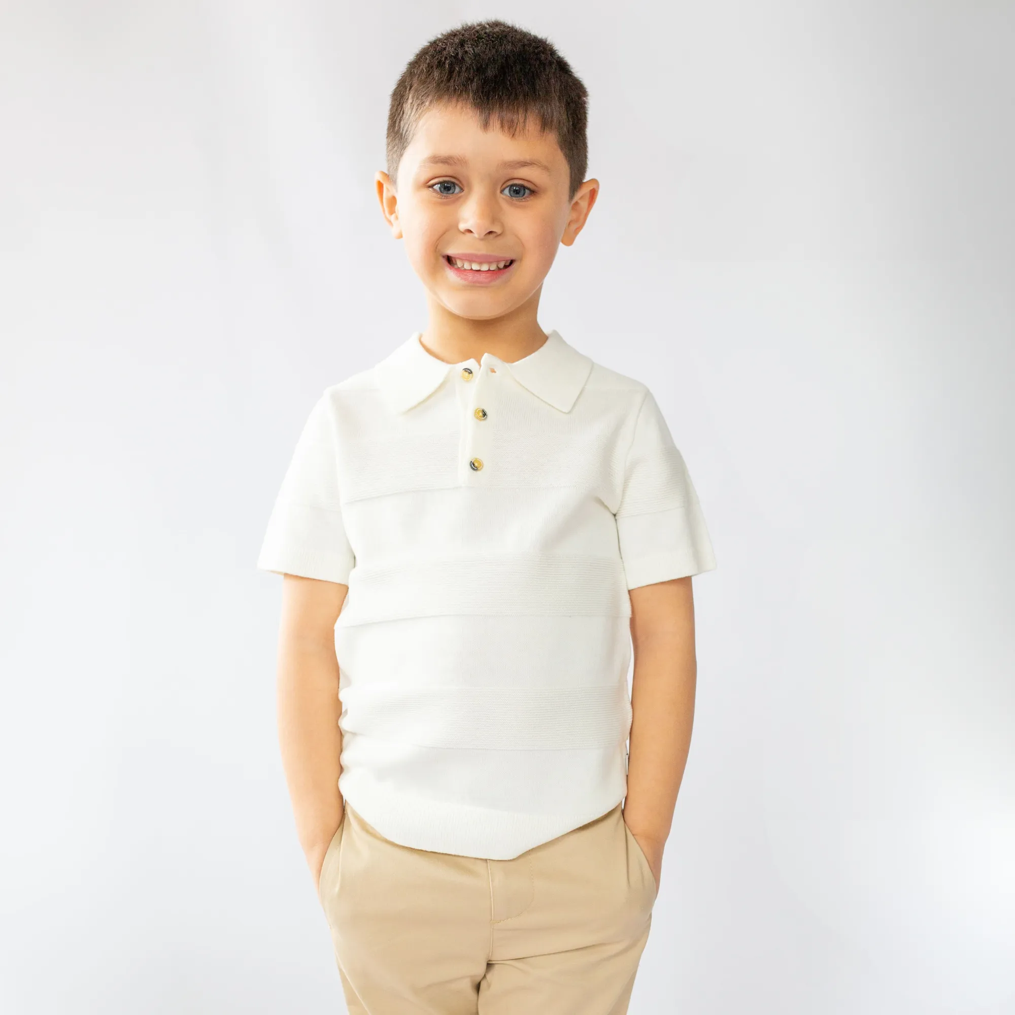 Aiden Knit Polo in Angel White