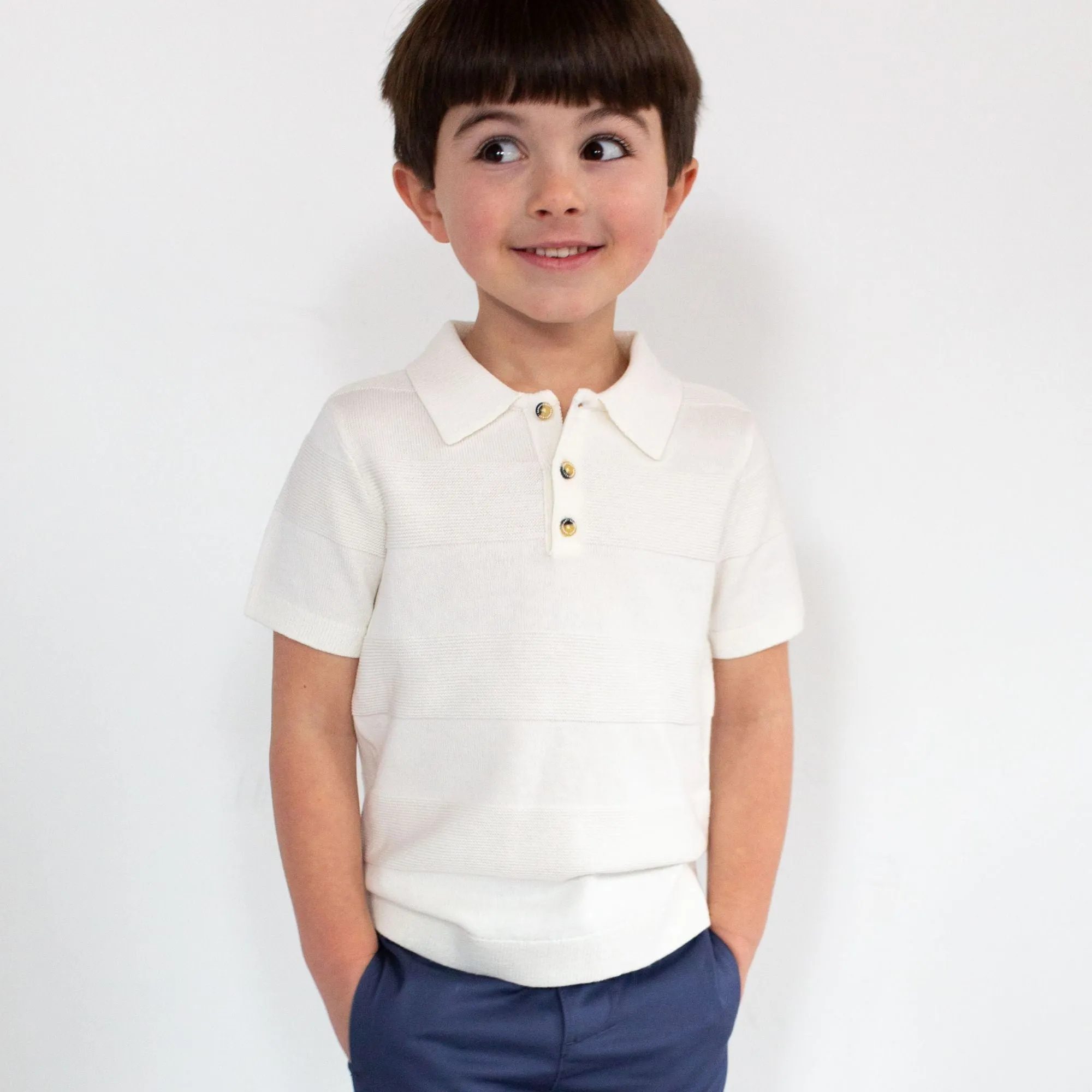 Aiden Knit Polo in Angel White