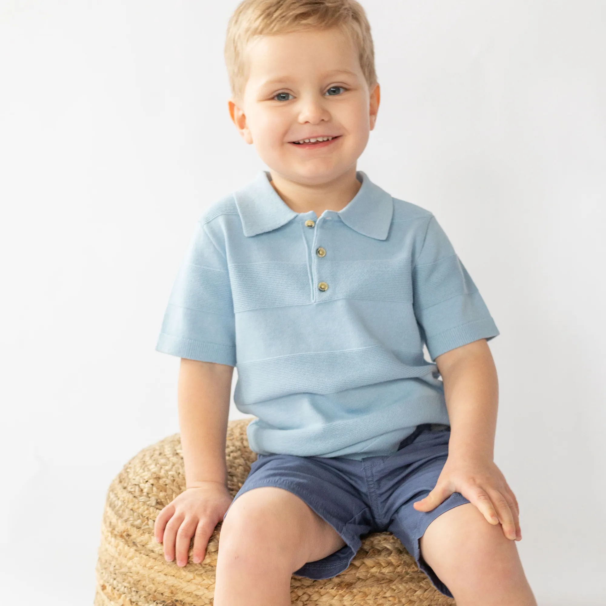 Aiden Knit Polo in Cashmere Blue