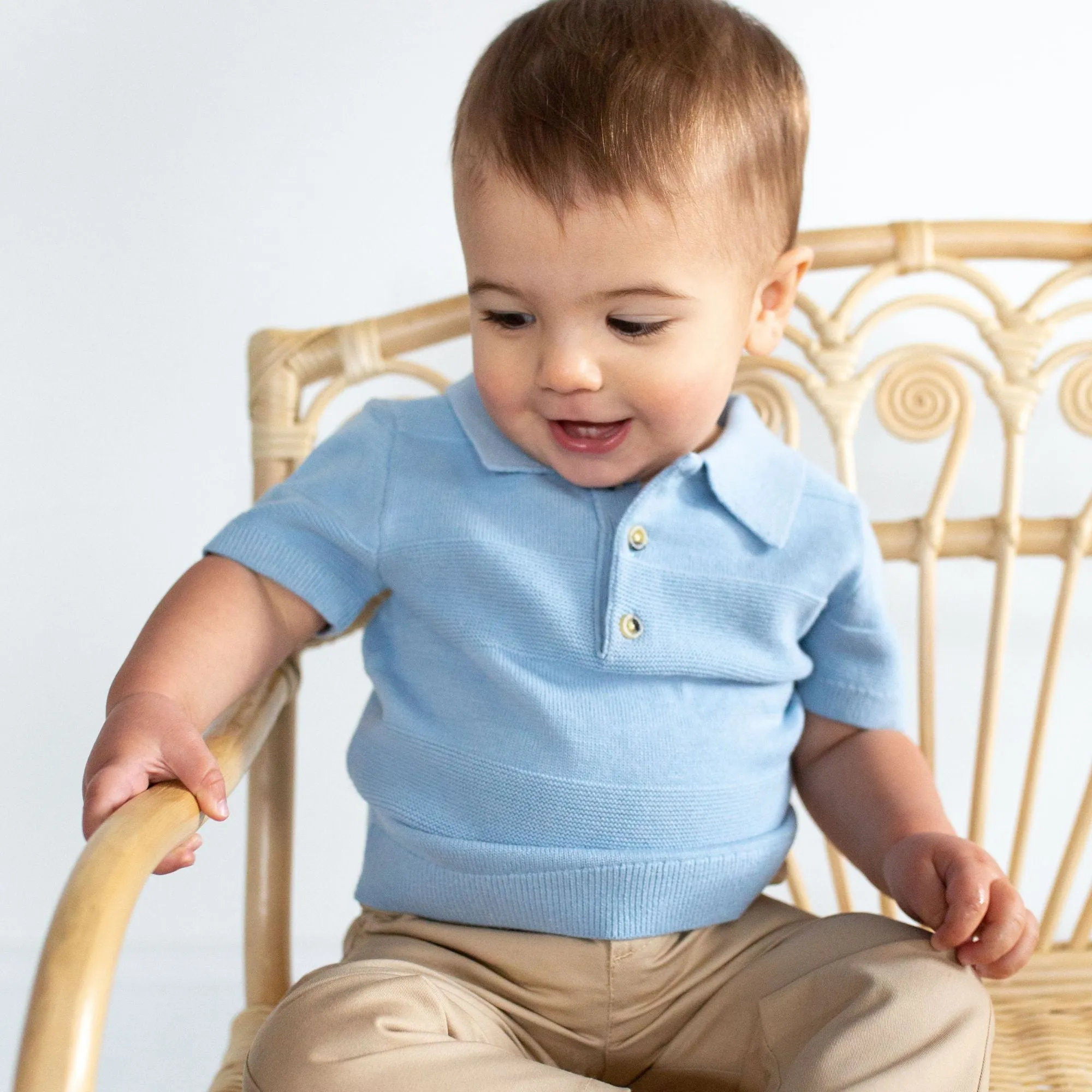 Aiden Knit Polo in Cashmere Blue