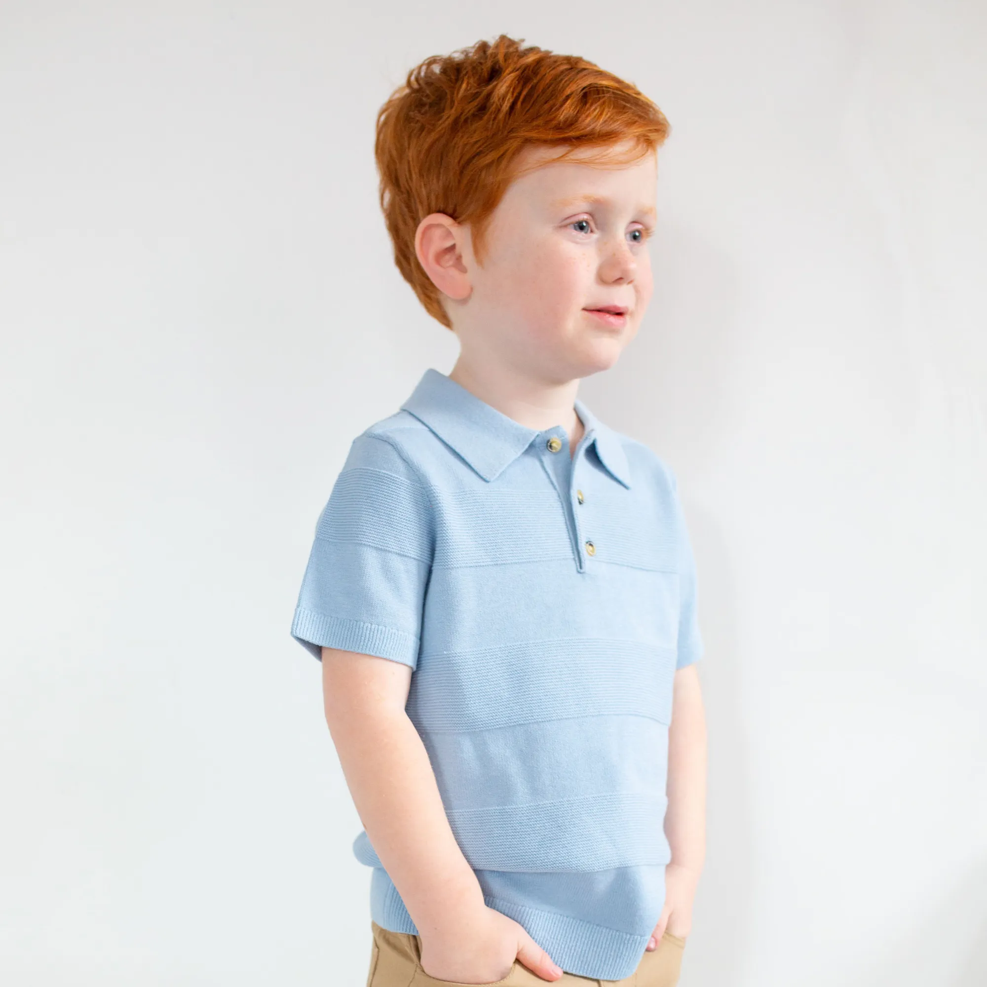 Aiden Knit Polo in Cashmere Blue