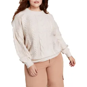 And Now This Womens Crewneck Mixed-Knit Pullover Sweater