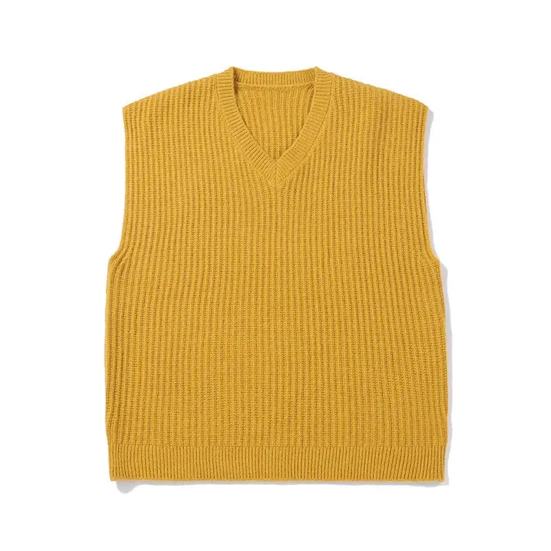 Autumn and Winter V-neck Sweater Vest Men Solid Color Acrylic Sleeveless Ins College Style Harajuku Knitted Sweater Men