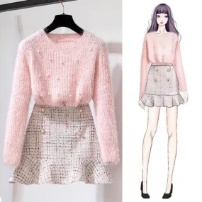 Baubles Dress Set with Sweater Top and Skirt  Kawaii Academia Y2K Cottagecore Coquette Fairycore Dollette Princesscore Bottoms