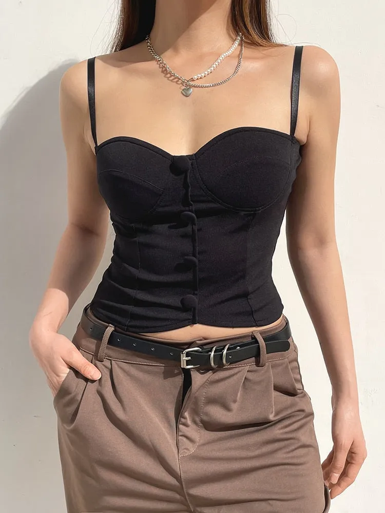 Black Strap Slim Fashion Cropped Top