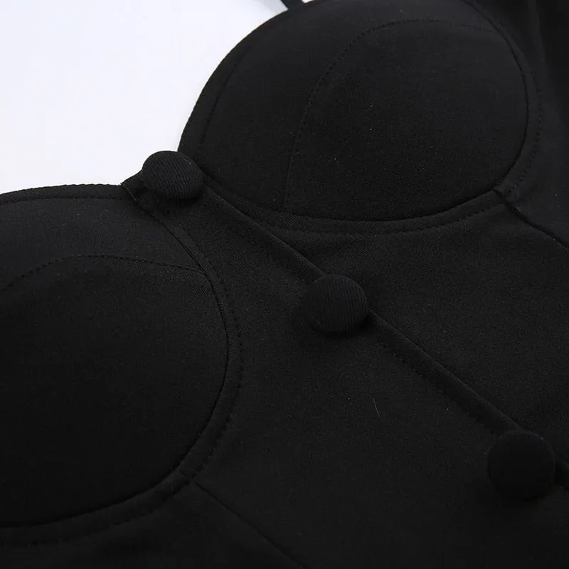 Black Strap Slim Fashion Cropped Top