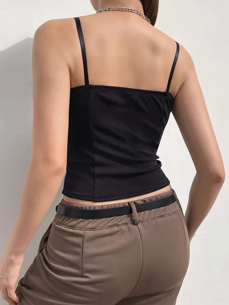 Black Strap Slim Fashion Cropped Top