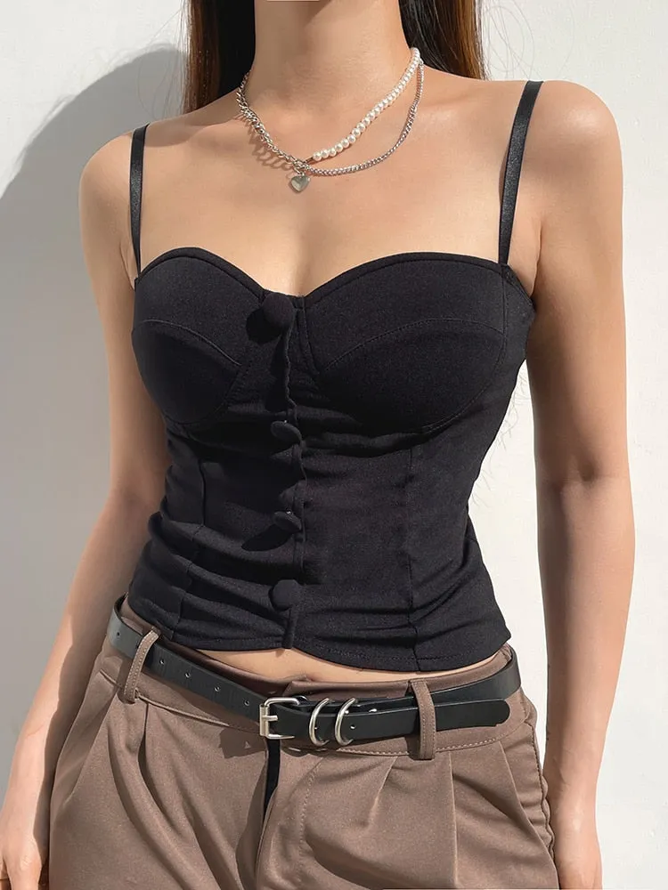 Black Strap Slim Fashion Cropped Top
