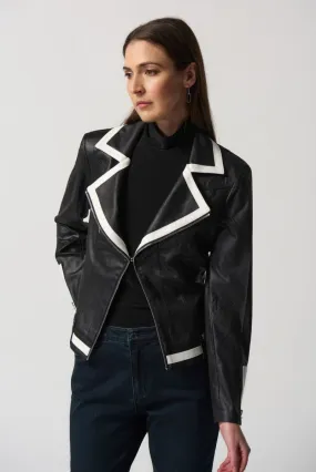 Black/Vanilla Notched Collar Suede Jacket
