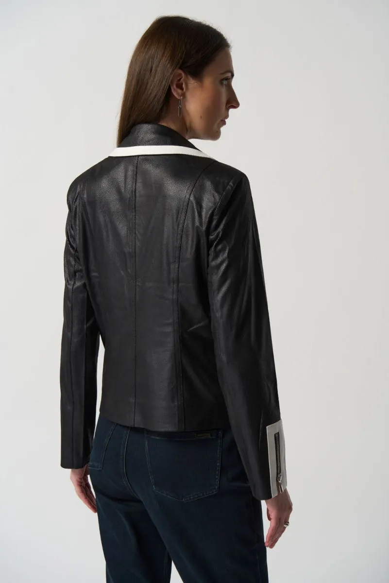 Black/Vanilla Notched Collar Suede Jacket