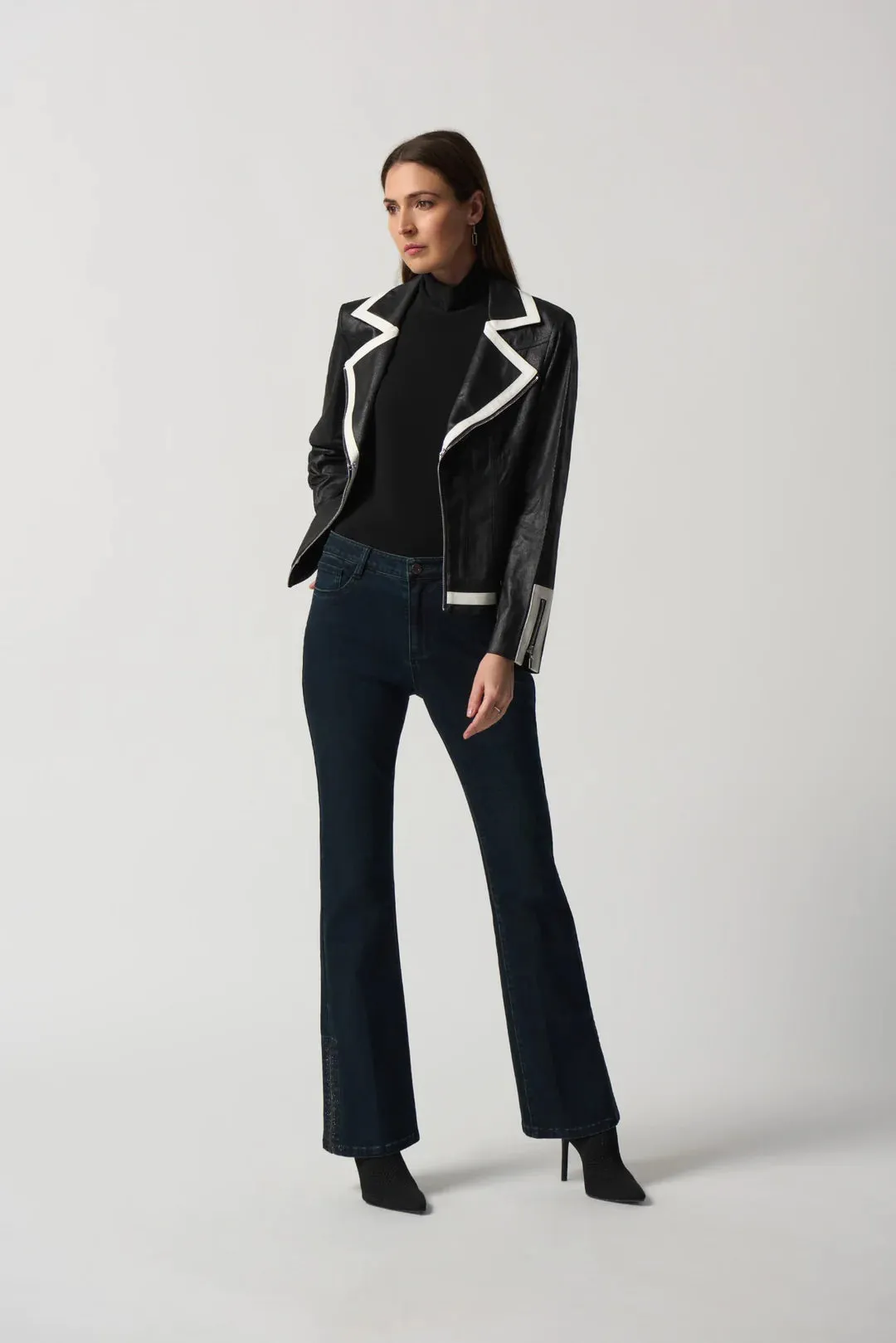 Black/Vanilla Notched Collar Suede Jacket