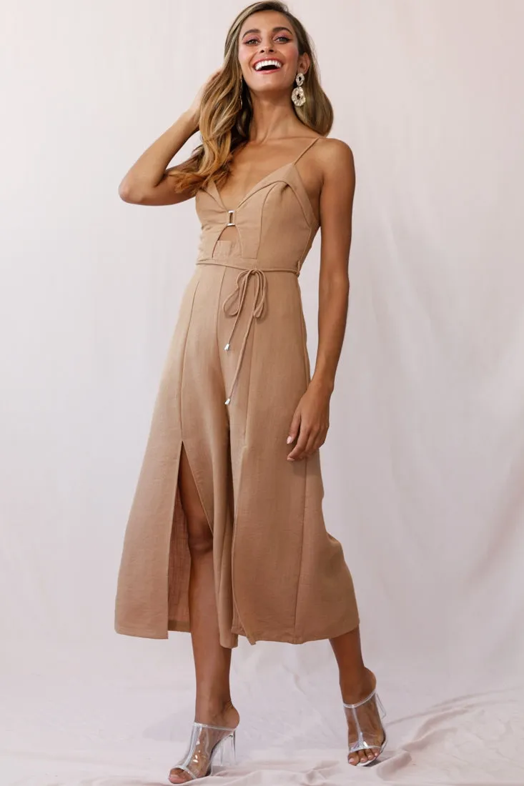 Charlie Structured Wide Leg Jumpsuit Tan