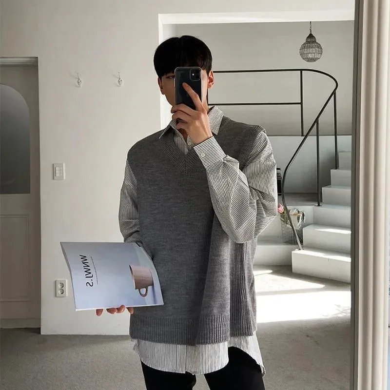 CHICMY-2024 Graduation Gift Back to School Season New Mens Sweater Vest Spring Sleeveless Loose Solid Color Simple V Neck Sweater Men Korean Fashion Harajuku Pullover Vest