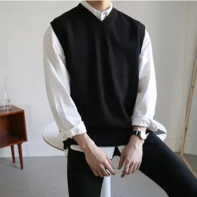 CHICMY-2024 Graduation Gift Back to School Season New Mens Sweater Vest Spring Sleeveless Loose Solid Color Simple V Neck Sweater Men Korean Fashion Harajuku Pullover Vest