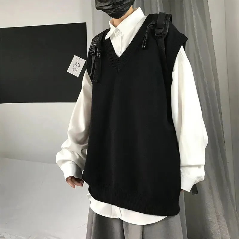 CHICMY-2024 Spring New Korean Fashion Men Pullover Oversized Sweater Vest Male Loose Casual Harajuku Waistcoat Knit Vest for Men