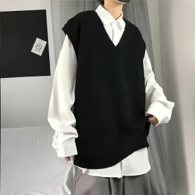 CHICMY-2024 Spring New Korean Fashion Men Pullover Oversized Sweater Vest Male Loose Casual Harajuku Waistcoat Knit Vest for Men