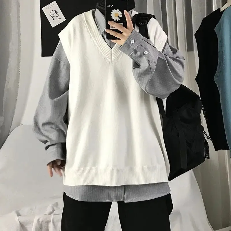 CHICMY-2024 Spring New Korean Fashion Men Pullover Oversized Sweater Vest Male Loose Casual Harajuku Waistcoat Knit Vest for Men