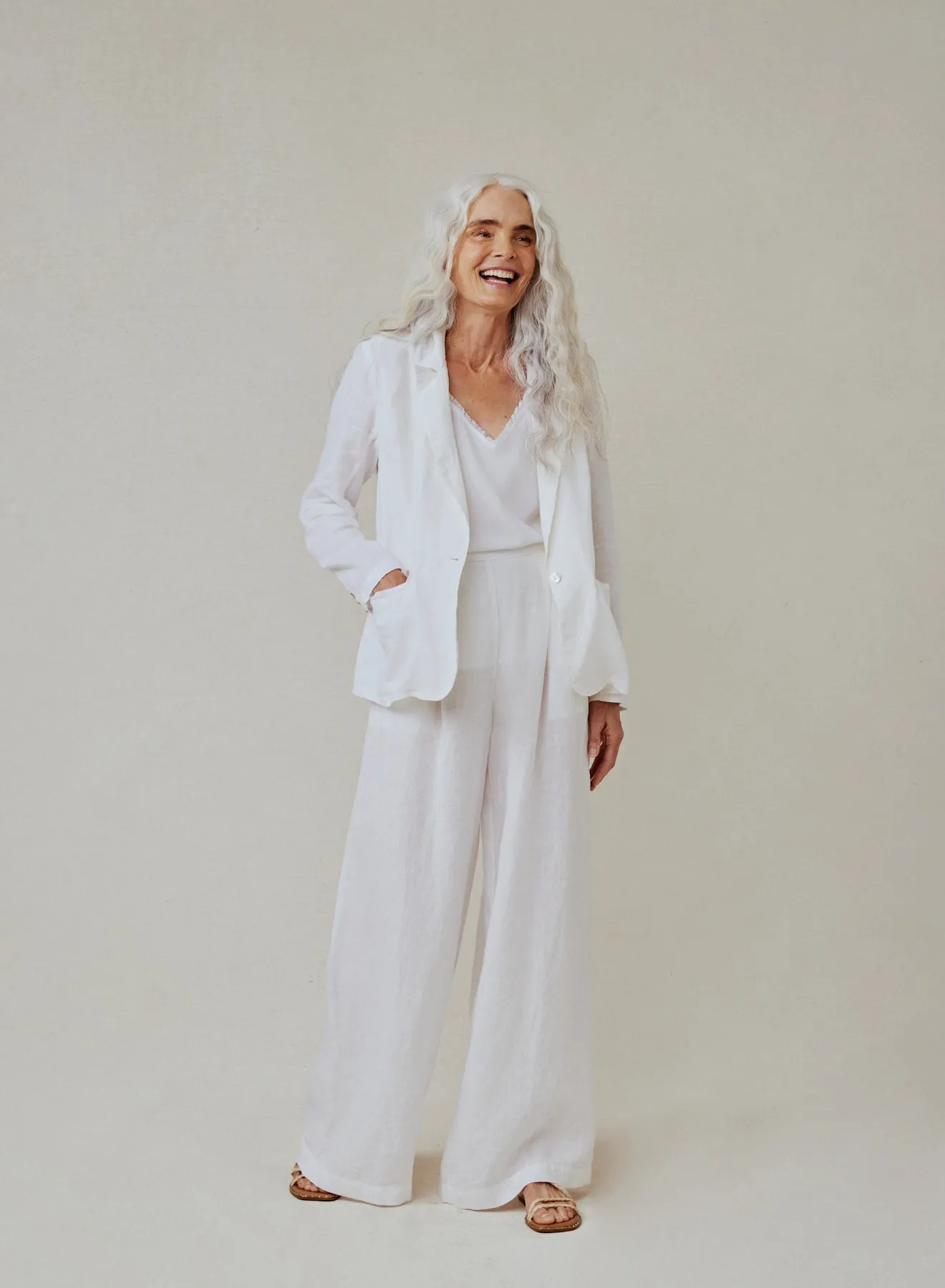 Easy Linen Longline Blazer - White