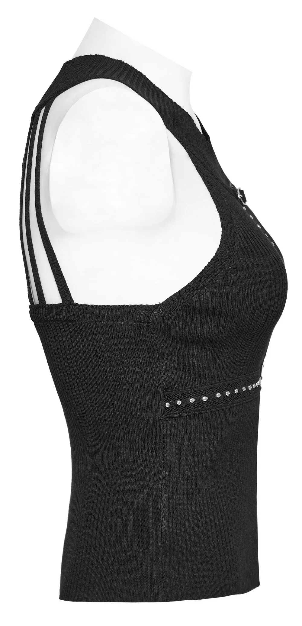 Edgy Halter Neck Knit Top with Woven Belt Detail