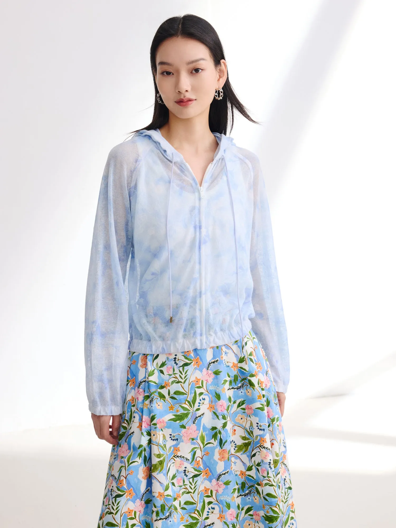 EP YAYING Linen Hooded Knit Cardigan
