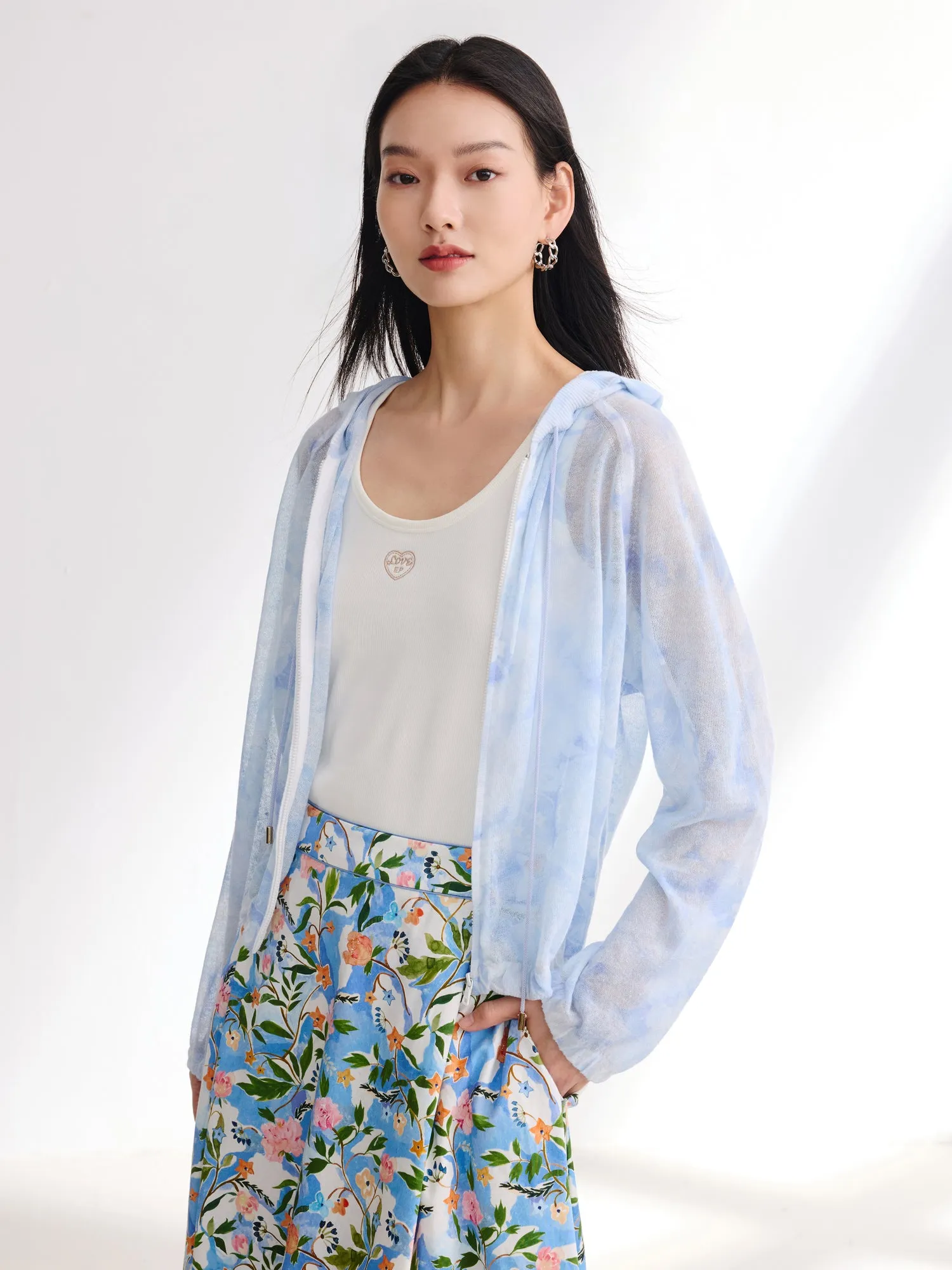 EP YAYING Linen Hooded Knit Cardigan