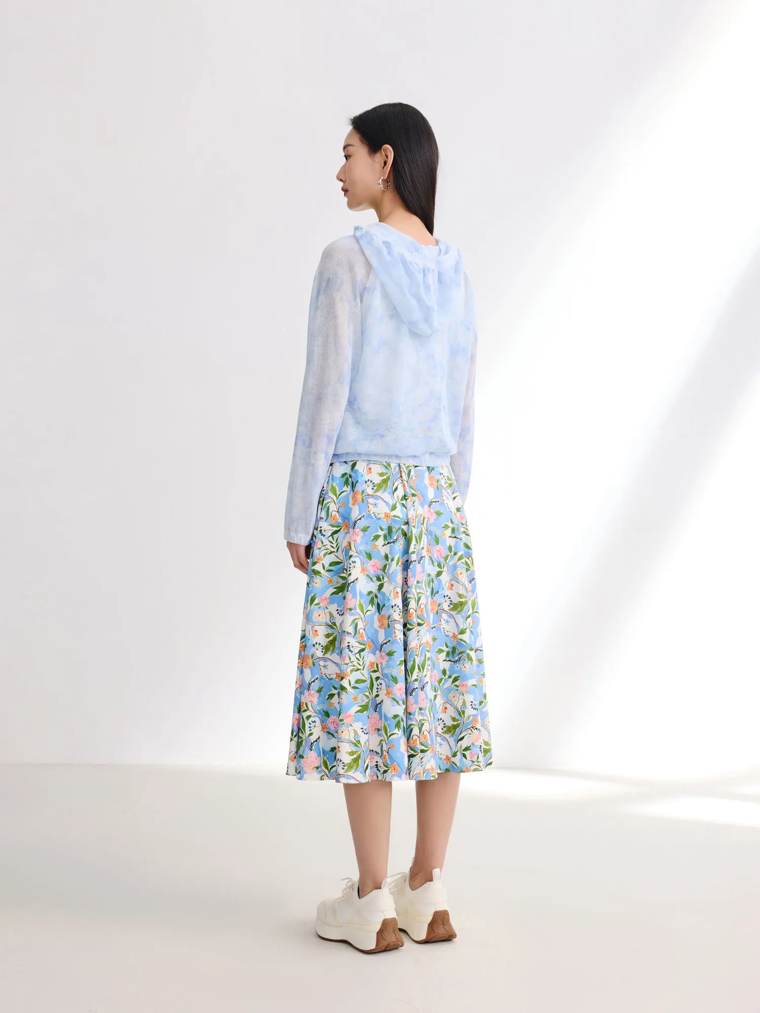 EP YAYING Linen Hooded Knit Cardigan