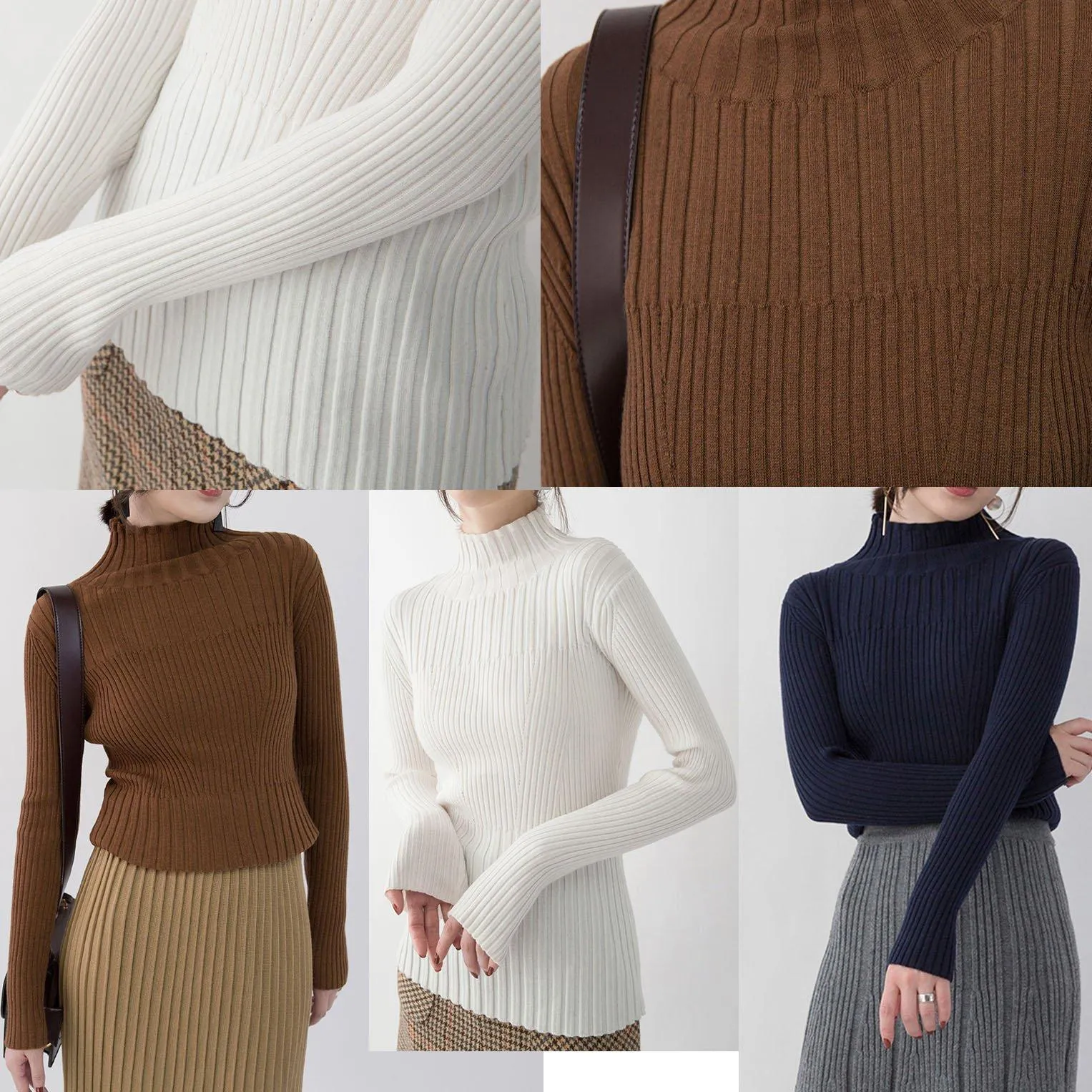 Fine white pure wool blended blouse plus size Turtleneck traveling blouse New  clothing sweater