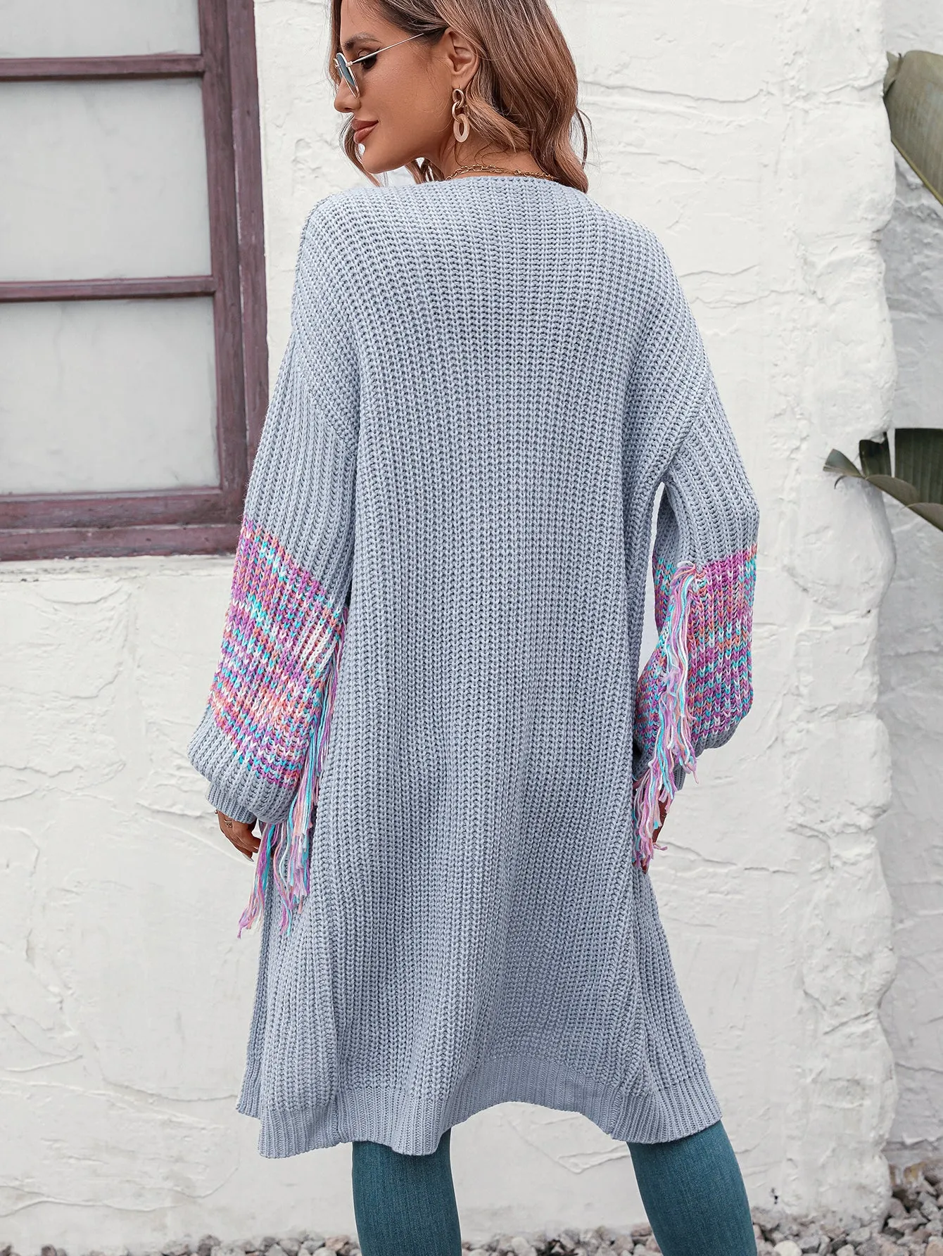 Fringed Long Sleeve Knitted Sweater