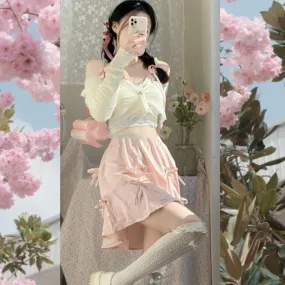 Gentleness    Cardigan, Cami Top, and Skirt  Set Kawaii Academia Y2K Cottagecore Coquette Fairycore Dollette Princesscore Bottoms