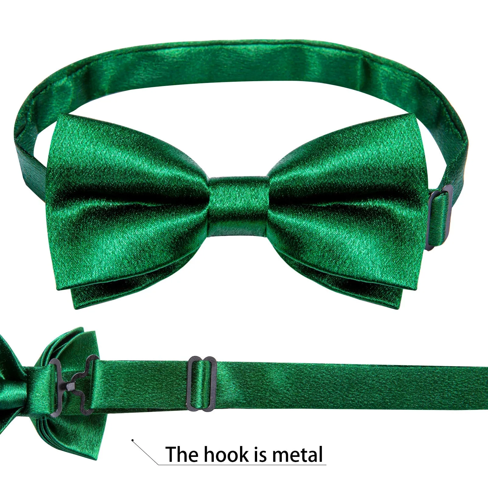 Green Solid Shining Silk Men Vest Necktie Bow Tie Handkerchief Cufflinks Set