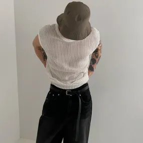 Jinquedai Y2K Style Hollow Out Knitted Tank Tops Men Summer New Fashion Streetwear O Neck Sleeveless Knit Vest Leisure Mens Knit Camisoles